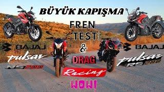 Bajaj Pulsar RS 200 vs Bajaj Pulsar NS 200 Karşılaştırma !!! Drag Yarış & Fren Testi