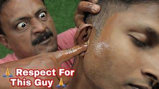 Respect For This Big Eyes Barber | Satisfying Ear Finger ASMR Massage & Head Massage With Neck Crack