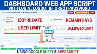 Google App Script Dashboard Web App Login or logout & Forgot Password | C20