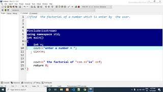 C++ Program to find the Factorial of a Number using For Loop