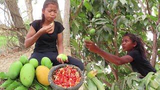 Natural Sour Green mango and Ripe mango with Salt & Hot Chili for Lunch