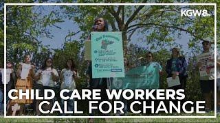 Child care providers across Oregon walk out during national "Day without Child Care"