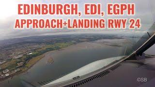 Edinburgh EDI airport, Scotland, UK: Approach + landing runway 24. Airbus cockpit view. With ATC. 4k