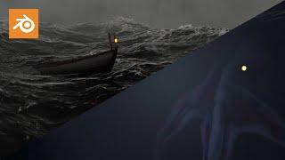 Blender - Filmic Stormy Ocean With Deep Sea Creature (4K UHD)