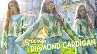 Crochet DIAMOND cardigan / with embroidery 