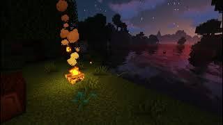   Minecraft Campfire And Ocean Waves Ambience With Music (4K Shaders)  