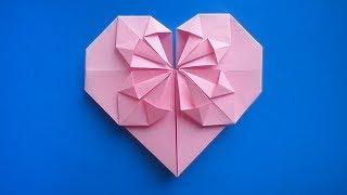 оригами сердце с цветком, origami heart with a flower