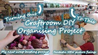 Craft room DIY, organising, cross stitch hanging and NEW scrappy project