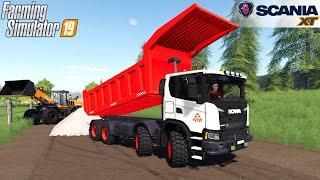 Farming Simulator 19 - SCANIA XT 8X8 Mining Truck Unloads Gravel For Road Construction