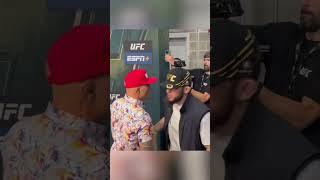 Islam Makhachev and Dustin Poirier speak backstage  (via CCLegaspi/X)