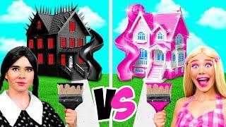 Wednesday vs Barbie एकल रंग मकान चुनौती | शरारत युद्ध BaRaDa Gold Challenge