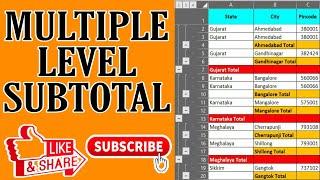 How to apply multiple subtotal in excel , How to use the excel SUBTOTAL in multiple level