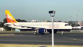 Drukair A320neo & Korean B777-300 arrives in Sydney on 34L. Qantas Link B717-200 taxis