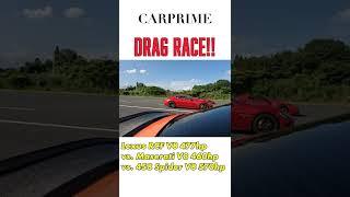 Drag Race - Lexus RCF vs Maserati Granturismo vs Ferrari 458 Full Acceleration #shorts