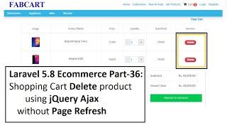 Laravel 5.8 Ecommerce Part-36: Shopping Cart Delete product using jQuery Ajax without page refresh