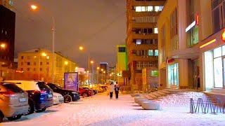 Walking in Ekaterinburg. Evening street in the snow |4K| - Autumn 2023 (November)