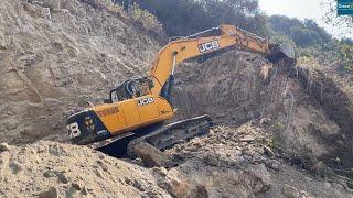 Mountain Road Construction with JCB Excavator-Cutting Hill Side