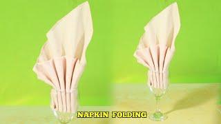 SIMPLE LEAF NAPKIN FOLDING  in the glass #tutorial