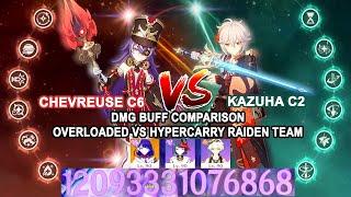 Chevreuse C6 vs Kazuha C2 : Raiden Team DMG Buff Comparison - Overloaded vs HyperCarry Showdown
