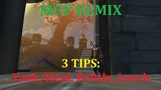 3 Tips MoP Remix: 1. Tank/Heal 2. Brittle Gem 3. Stack Leech