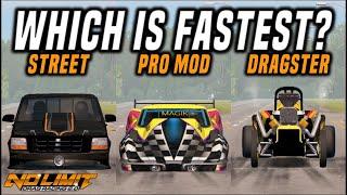 Street Vs Division X Vs Dragster Cars - Which Is Fastest? | No Limit Drag Racing 2.0