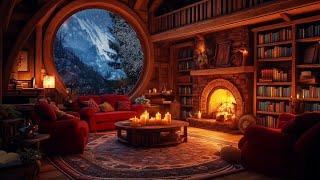 Cozy Winter Cabin with Relaxing Music, Snowstorm and Crackling Fireplace Relaxing