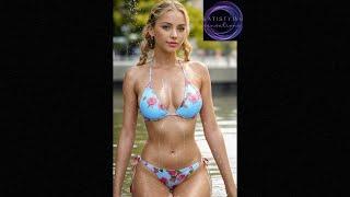 4K LookBook. Super Hot Bikini Models Strip Off For Fountain Fun During A Heat Wave. AI Art #103