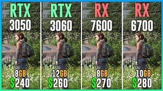 RTX 3050 vs RTX 3060 vs RX 7600 vs RX 6700 - Test in 12 Games | Best Graphics Cards Under $300