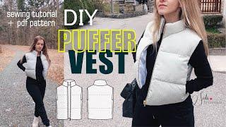 DIY Crop Puffer Vest / How to sew crop padded puffer vest / Sewing Tutorial and PDF Patterns