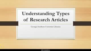 Understanding Types of Research Articles