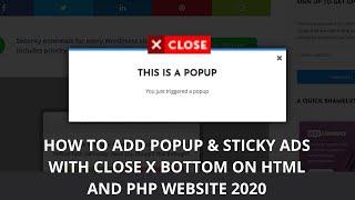 How To Add Popup & Sticky google Ads with close x Bottom on html and php website 2020
