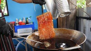 태국 숲속, 바삭한 삼겹살 만들기 모음 / crispy pork belly making in the forest of Thailand