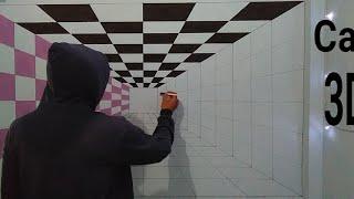 Cara Membuat cat dinding kamar 3D optical illusion || wall painting