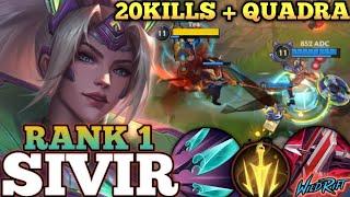 SIVIR DEADLY 100% CRITICAL DMG! CRAZY 20 KILLS + QUADRA - TOP 1 GLOBAL SIVIR BY 852 ADC - WILD RIFT