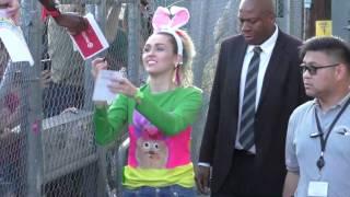 Miley Cyrus greets fans outside Jimmy Kimmel Live