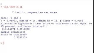 Statistics with R - F test for Equality of variances (var.test)