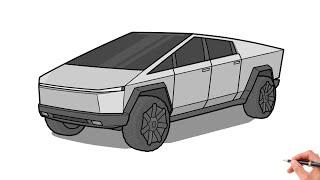 How to draw a TESLA CYBERTRUCK 2023 / drawing tesla cyber truck pickup 2020 car
