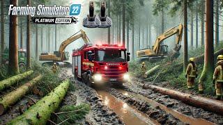 INSANE Forest Rescue! Firefighters & Heavy Machinery Save Trapped Truck! Farming Simulator 22 | FS22