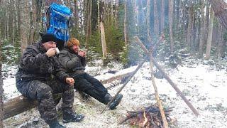 forest kitchen:Зимний поход.Мясо с овощами на костре/Winter hiking/Meat at the stake