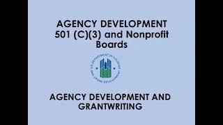 HUD Agency Development/Grant Writing Workshop: 501(c)(3) and Board Development