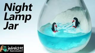 Penguins in a JAR. Night Lamp Diorama / Epoxy Resin Art