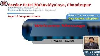 Welcome Message  -  Data Analytics using Excel