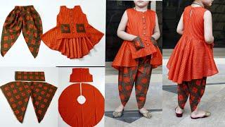 designer high low kurti design with tulip salwar very easy cutting and stitching.