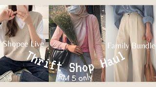 RM 5 Thrift Shop Haul & Try On | Shopee Live & family Bundle | Malaysia