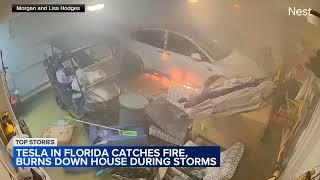 Tesla catches fire in garage after flooding from Hurricane Helene