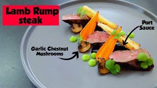 Lamb Rump with Port Reduction Sauce and Garlic Mushrooms