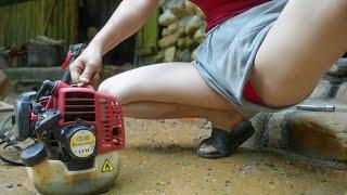 FEMALE MECHANIC: Helps Farmer Repair and restore rusted lawn mowers