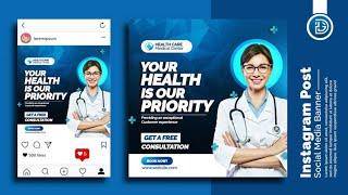 Health Care Instagram Post Design -  Social Media Banner pixelLab Tutorials | Diko Graphics