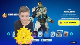 Me And My 10 Year Old Kid Spending ALL Our Battle Stars Unlocking NEW Tier 100 Skin OASIS MEGALO DON