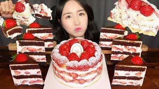 MY NO.1 CAKE STRAWBERRY CHOCOLATE CAKE ASMR MUKBANG EATING SOUNDS DESSERT KOREAN